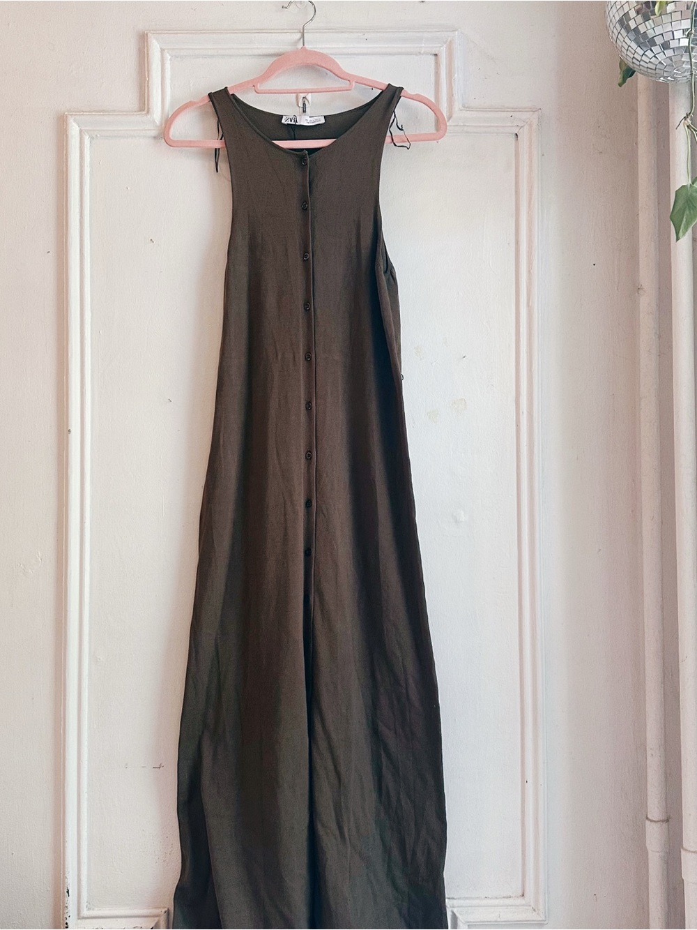 Zara knit midi button down dress Olive brown color NEW NWOT US medium minimalist - Picture 6 of 10
